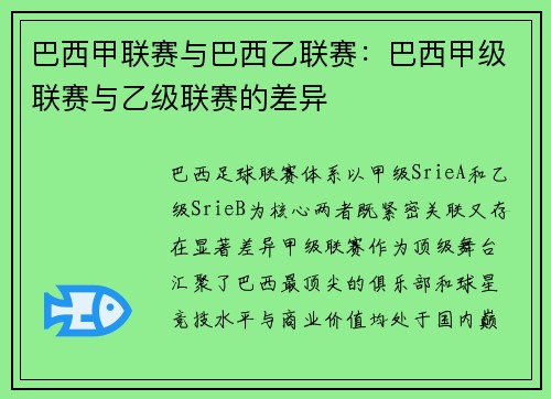 巴西甲联赛与巴西乙联赛：巴西甲级联赛与乙级联赛的差异
