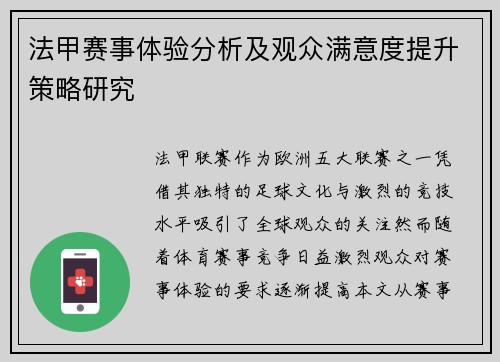 法甲赛事体验分析及观众满意度提升策略研究